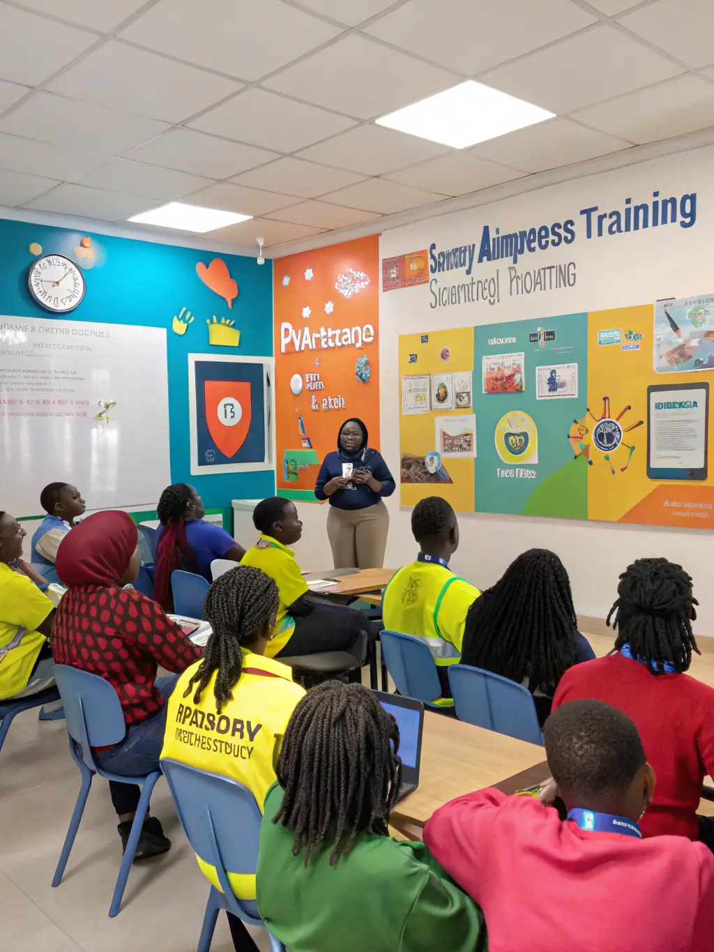 A diverse group of employees participating in a cybersecurity training session, highlighting Deep Technologies Inc.'s focus on continuous learning and adaptation.