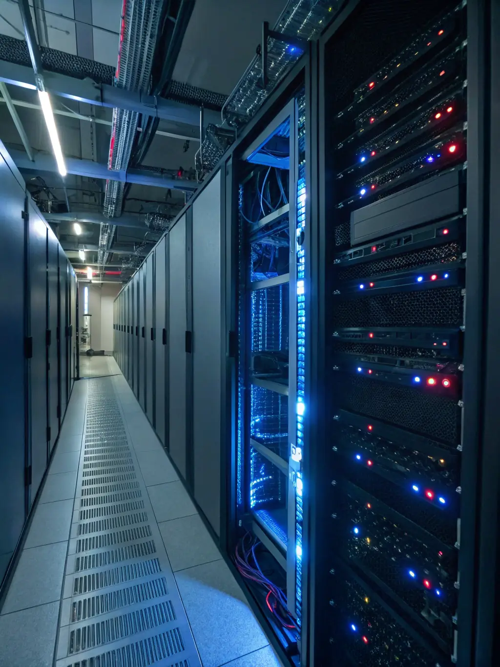 A secure data center with servers and security equipment, illustrating Deep Technologies Inc.'s robust infrastructure and security capabilities.